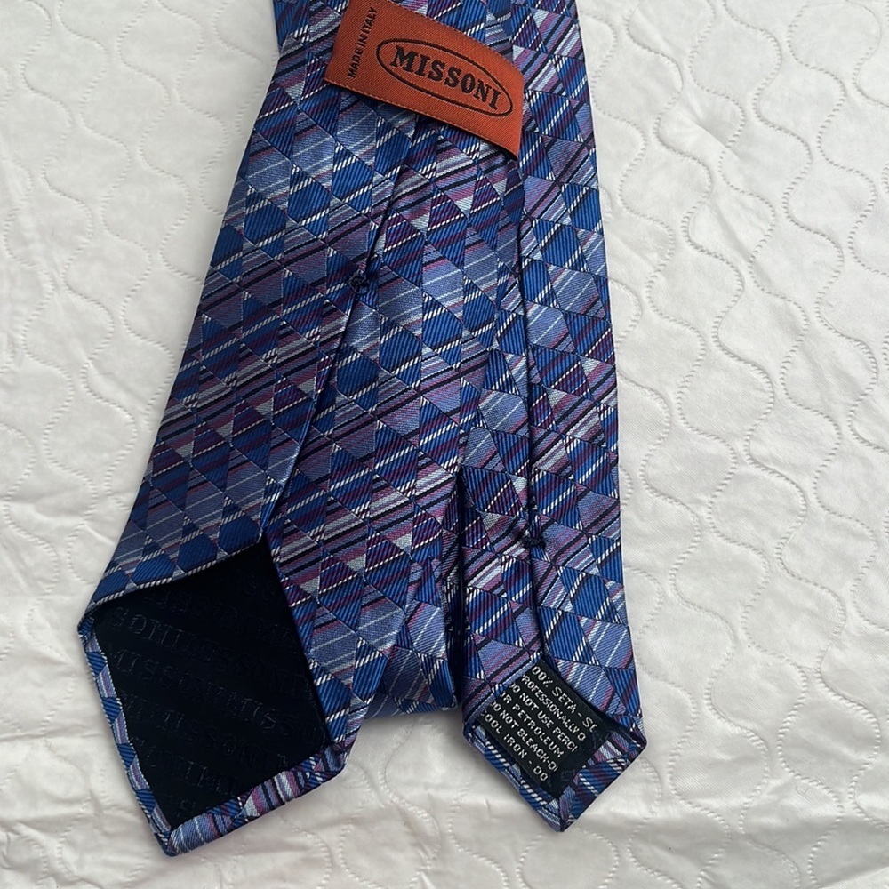 Missoni multicolor blue purple black pattern silk tie - Picture 2 of 4